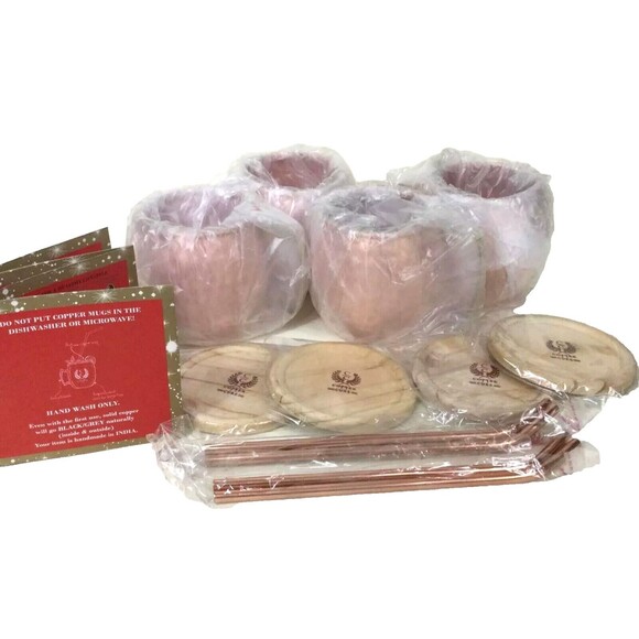 Copper Cure Moscow Mule 16 Oz Hammered Mug x4 +Coasters +Straws-New-Box Gift Set - Picture 3 of 8